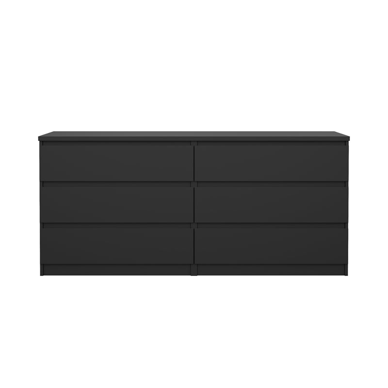 Pemberly Row Contemporary Black Matte 6 Drawer Double Dresser