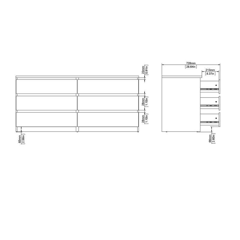 Pemberly Row Contemporary Black Matte 6 Drawer Double Dresser