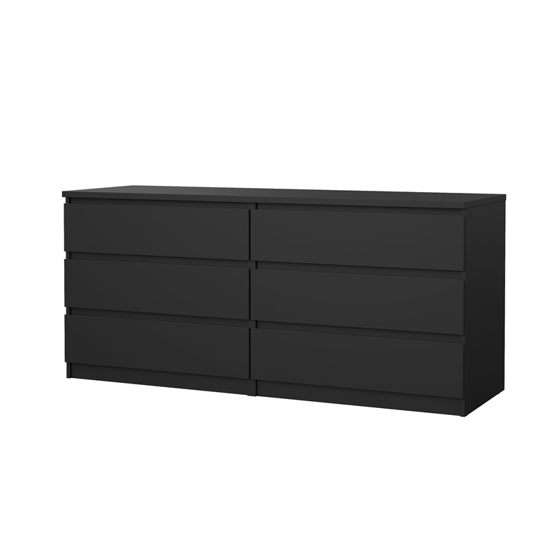 Pemberly Row Contemporary Black Matte 6 Drawer Double Dresser