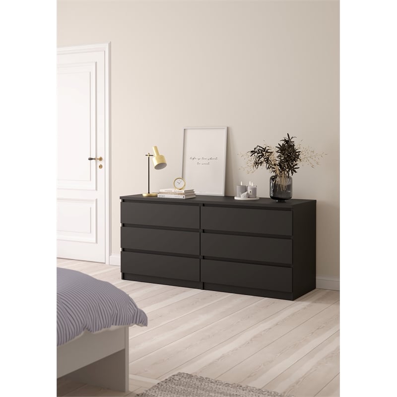 Pemberly Row Contemporary Black Matte 6 Drawer Double Dresser
