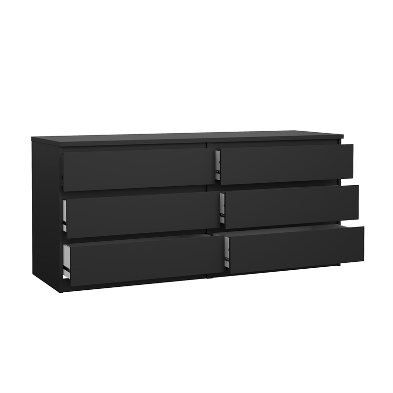 Pemberly Row Contemporary Black Matte 6 Drawer Double Dresser