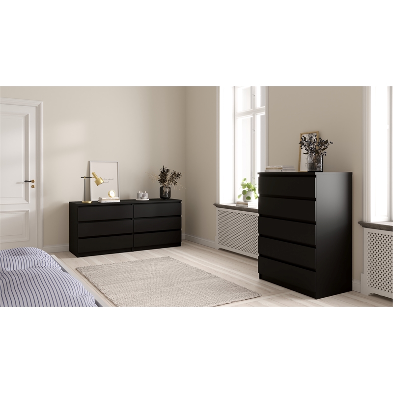 Pemberly Row Contemporary Black Matte 6 Drawer Double Dresser