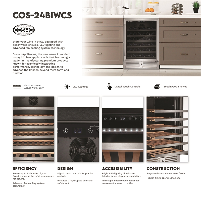 Pemberly Row 48-Bottle Single-Zone Stainless Steel Freestanding Wine Cooler