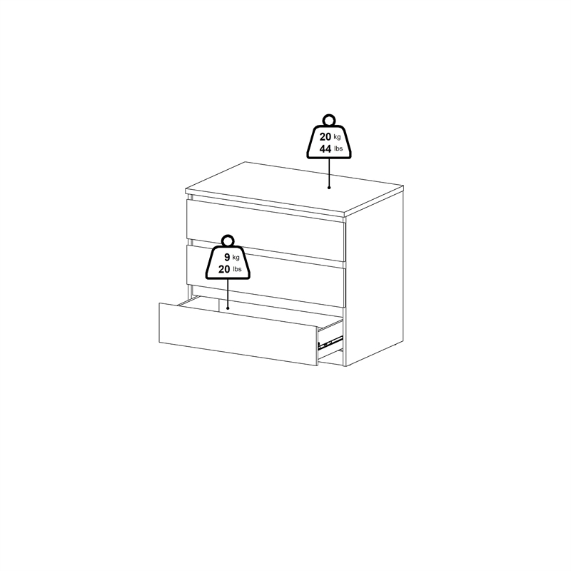 Pemberly Row Engineered Wood Contemporary Jackson Hickory 3 Drawer Chest