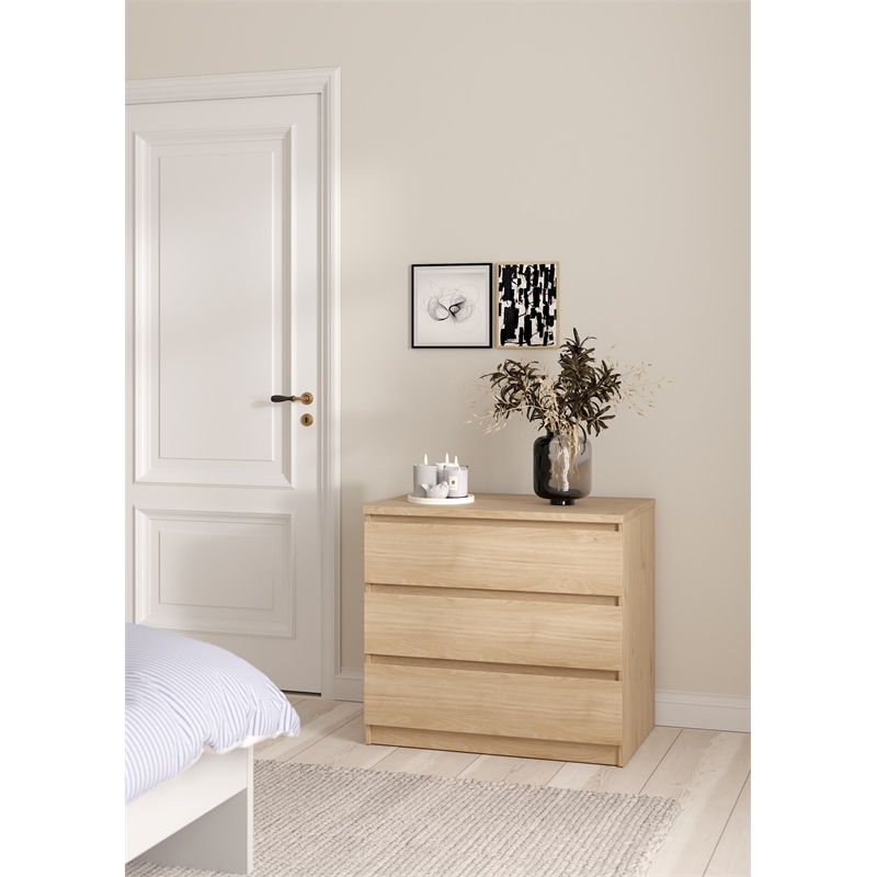 Pemberly Row Engineered Wood Contemporary Jackson Hickory 3 Drawer Chest