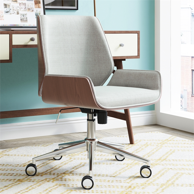 Pemberly Row Home Office Desk Chair Modern Ergonomic Woven Fabric Gray