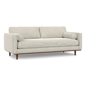 Pemberly Row 89&quotW Mid-Century Modern Sofa in Cream White Woven-Blend Fabric