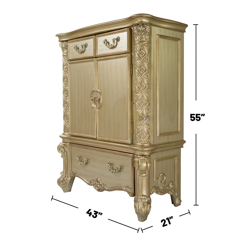Pemberly Row Wooden Modern Traditional Chest in Gold Patina & Bone