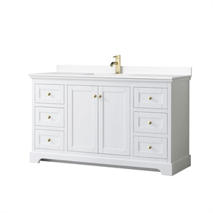 Pemberly Row 60&quot Wood Single Bathroom Vanity in White/Brushed Gold