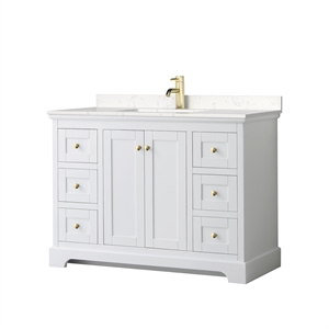 Pemberly Row Light Vein Wood Single Bathroom Vanity in White/Gold