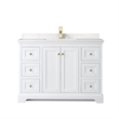 Pemberly Row Light Vein Wood Single Bathroom Vanity in White/Gold