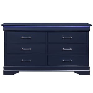 Pemberly Row Traditional Charlie Blue Wood 6-Drawer Dresser with LED