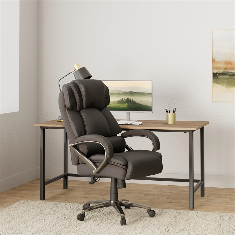 Pemberly Row Big and Tall Leather Swivel Office Chair in Black