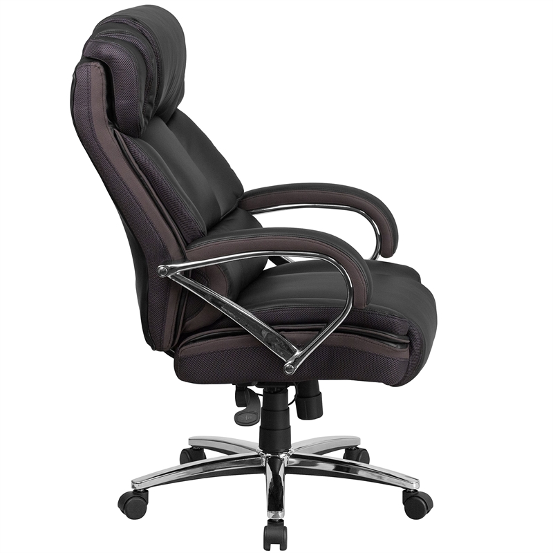 Pemberly Row Big and Tall Leather Swivel Office Chair in Black