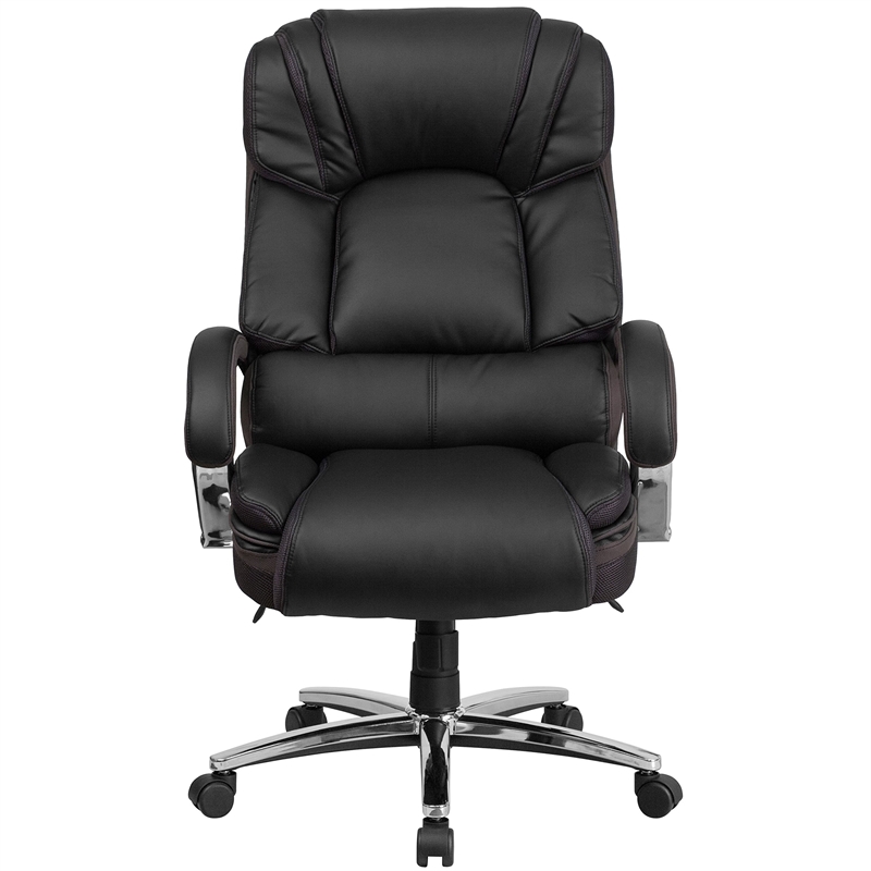 Pemberly Row Big and Tall Leather Swivel Office Chair in Black