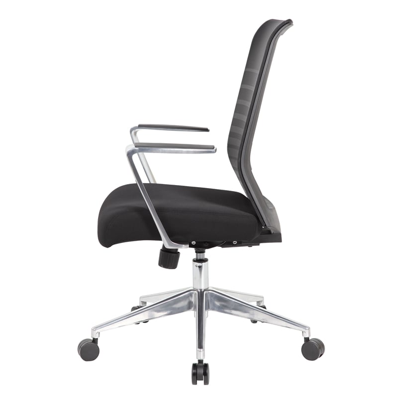 Pemberly Row Horizontal Mesh Back Task Chair with Aluminum Arms/Base in Black
