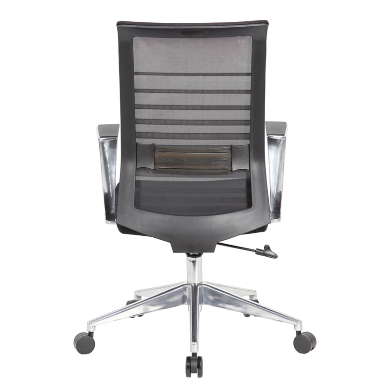Pemberly Row Horizontal Mesh Back Task Chair with Aluminum Arms/Base in Black