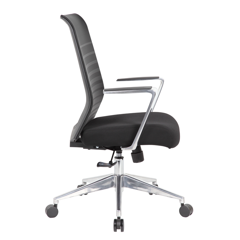 Pemberly Row Horizontal Mesh Back Task Chair with Aluminum Arms/Base in Black