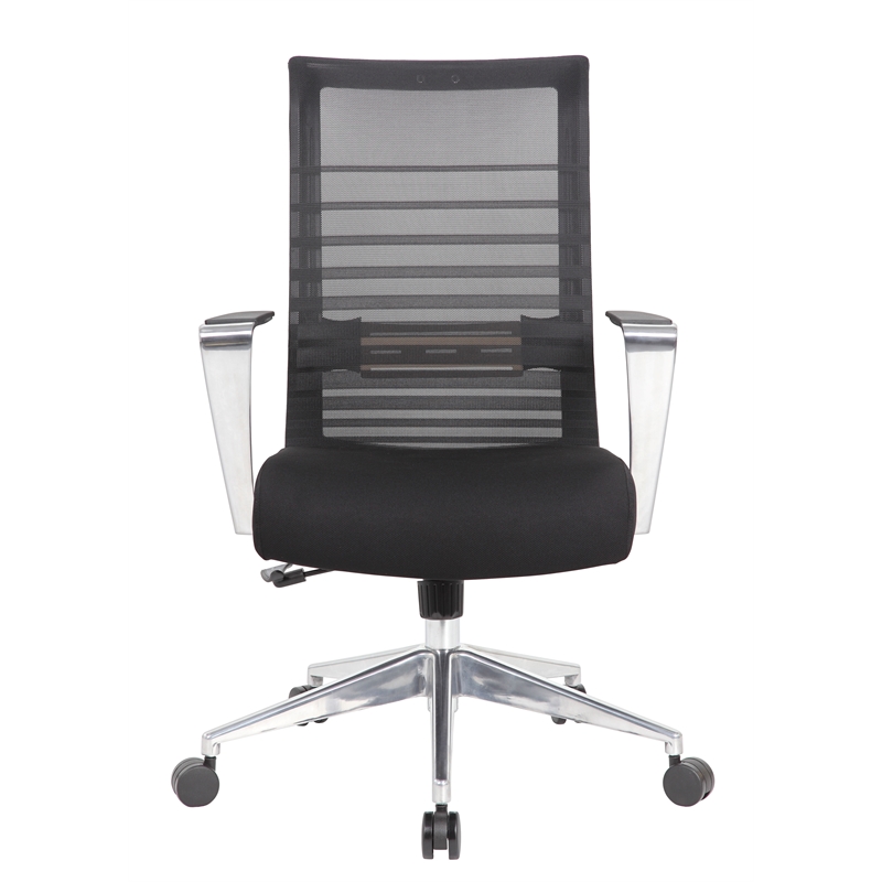 Pemberly Row Horizontal Mesh Back Task Chair with Aluminum Arms/Base in Black