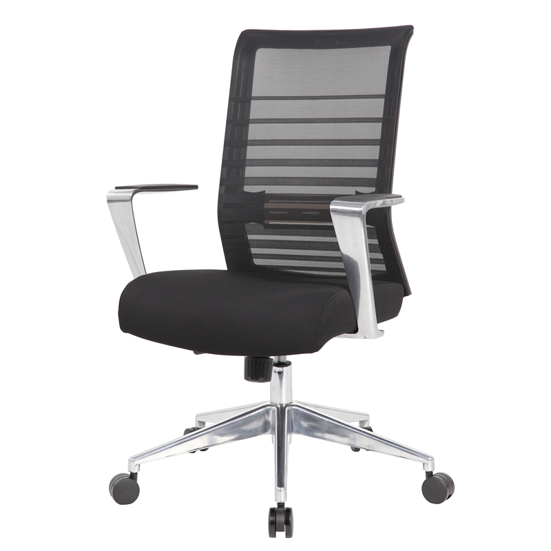 Pemberly Row Horizontal Mesh Back Task Chair with Aluminum Arms/Base in Black