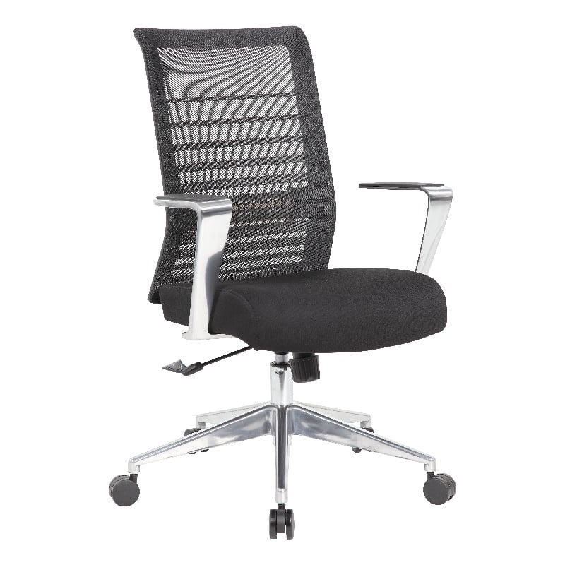 Pemberly Row Horizontal Mesh Back Task Chair with Aluminum Arms/Base in Black