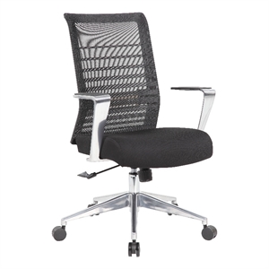 Pemberly Row Horizontal Mesh Back Task Chair with Aluminum Arms/Base in Black