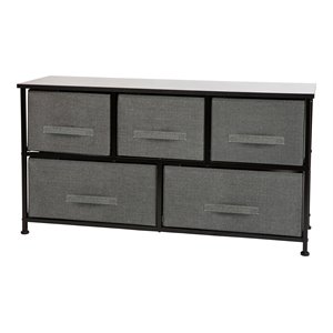 Pemberly Row 5 Drawer Fabric and Cast Iron Storage Chest in Black/Gray