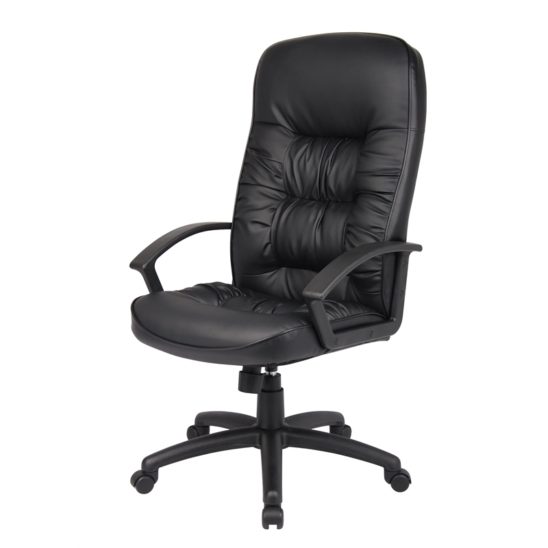 Pemberly Row Contemporary Leather High Back Executive Chair in Black