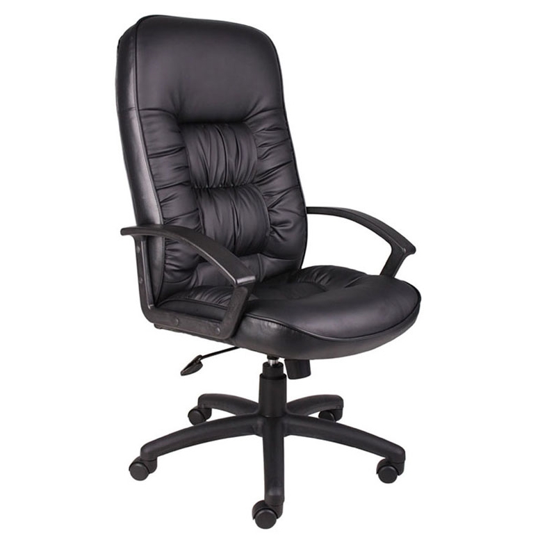 Pemberly Row Contemporary Leather High Back Executive Chair in Black