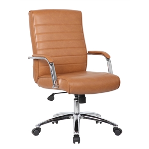 Pemberly Row Vinyl Executive Conference Chair with Arms in Caramel