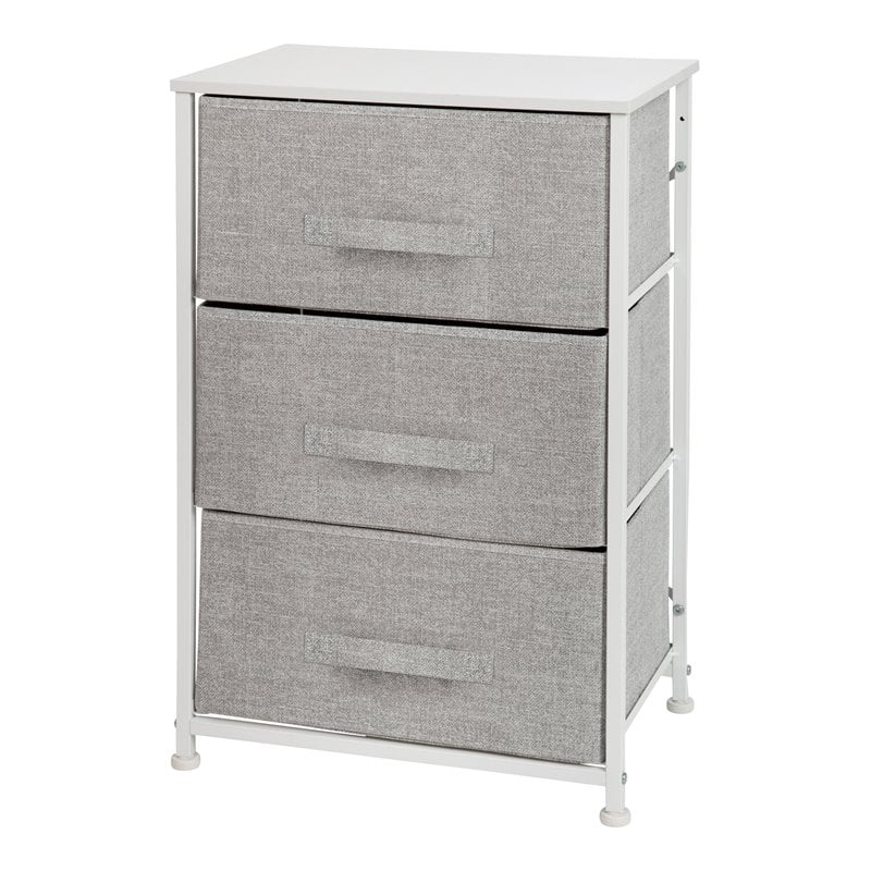 Pemberly Row 3 Drawer Fabric & Cast Iron Vertical Storage Dresser in White