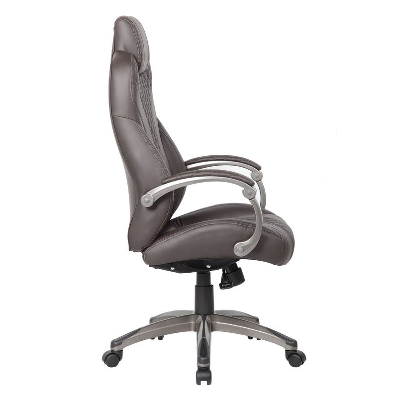 Pemberly Row Contemporary Executive Hinged Arm Chair in Brown