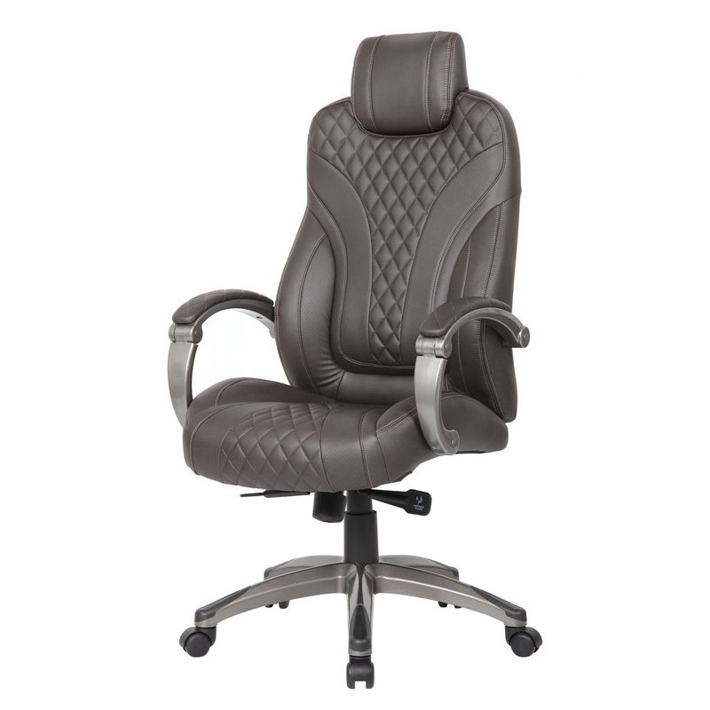 Pemberly Row Contemporary Executive Hinged Arm Chair in Brown
