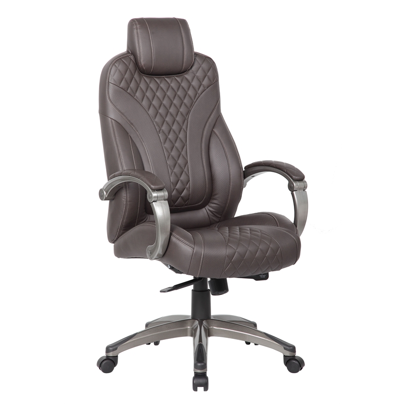 Pemberly Row Contemporary Executive Hinged Arm Chair in Brown