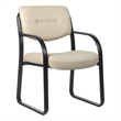 Pemberly Row Contemporary Leather Sled Base Side Chair in Beige