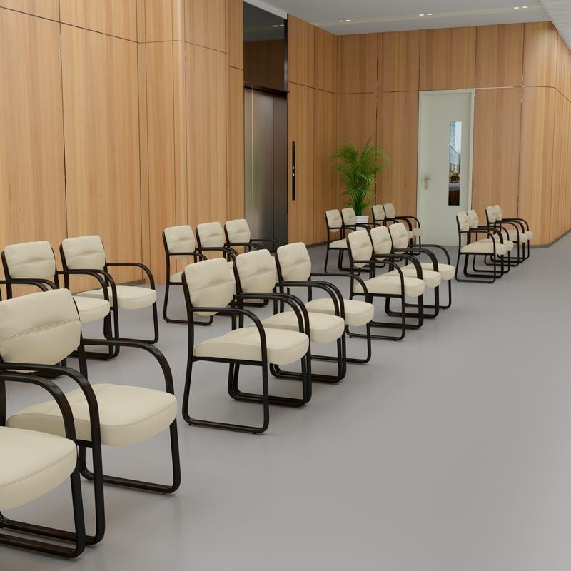 Pemberly Row Contemporary Leather Sled Base Side Chair in Beige