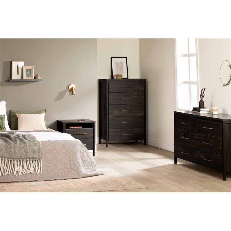 Pemberly Row Engineered Wood Contemporary 6-Drawer Dresser Rubbed Black