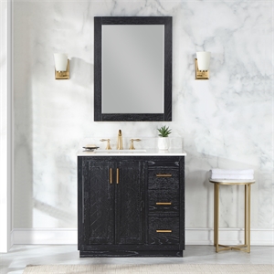 Pemberly Row 36&quot Single Bathroom Vanity Set in Black Oak with Mirror