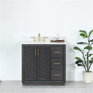 Pemberly Row 36&quot Single Bathroom Vanity Set in Brown Oak without Mirror