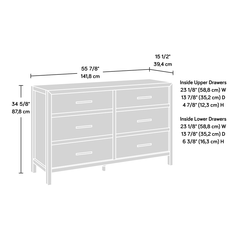Pemberly Row Pacific View Engineered Wood Metal and Plastic Dresser in Prime Oak