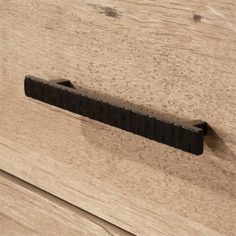 Pemberly Row Pacific View Engineered Wood Metal and Plastic Dresser in Prime Oak