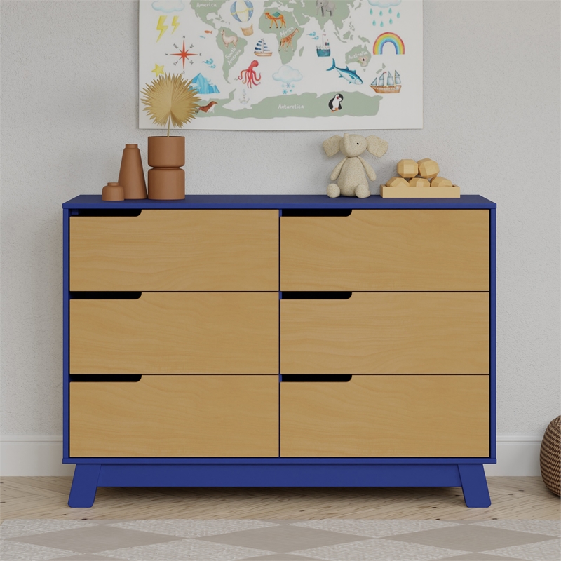 Pemberly Row Contemporary 6-Drawer Double Dresser in Cobalt/Honey
