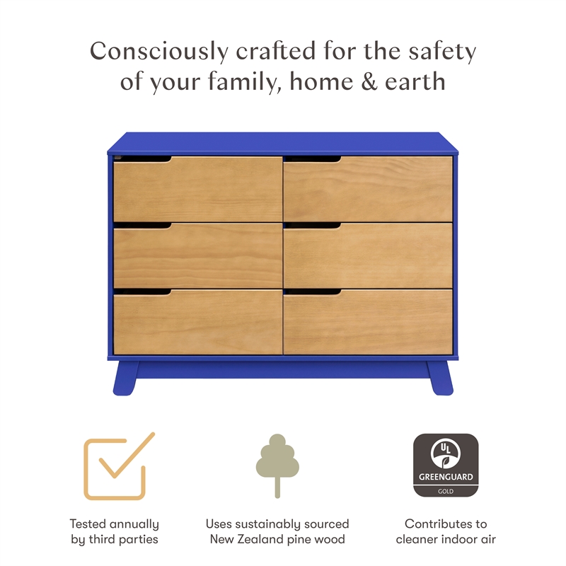 Pemberly Row Contemporary 6-Drawer Double Dresser in Cobalt/Honey