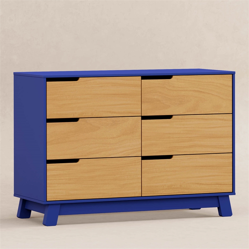 Pemberly Row Contemporary 6-Drawer Double Dresser in Cobalt/Honey