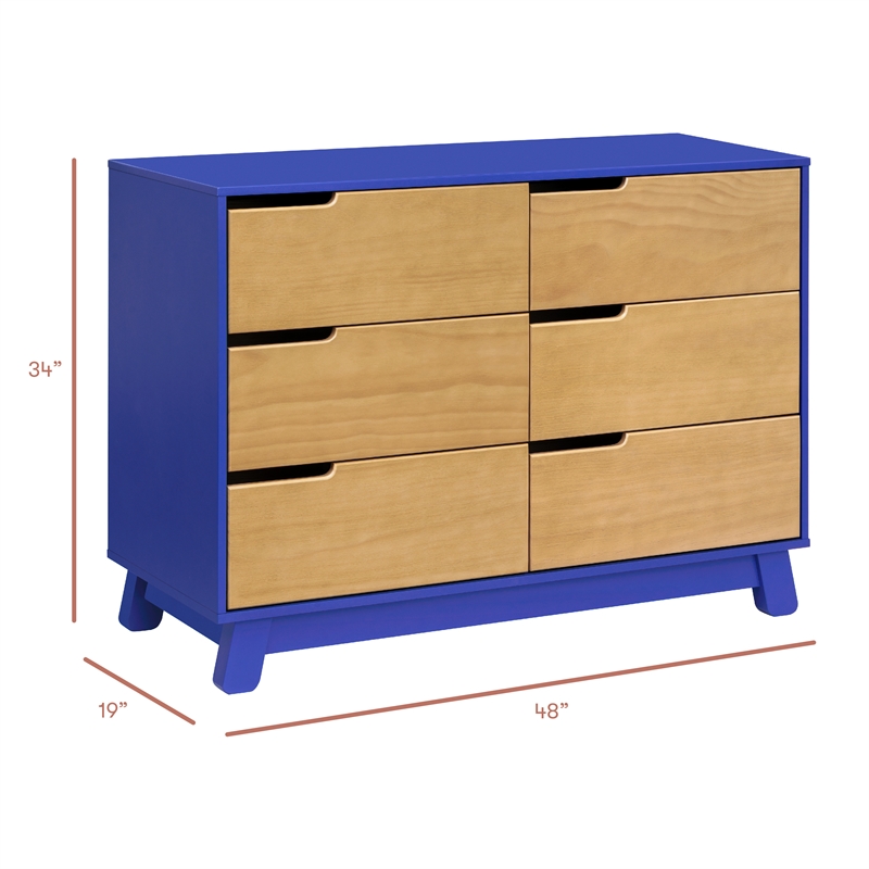 Pemberly Row Contemporary 6-Drawer Double Dresser in Cobalt/Honey