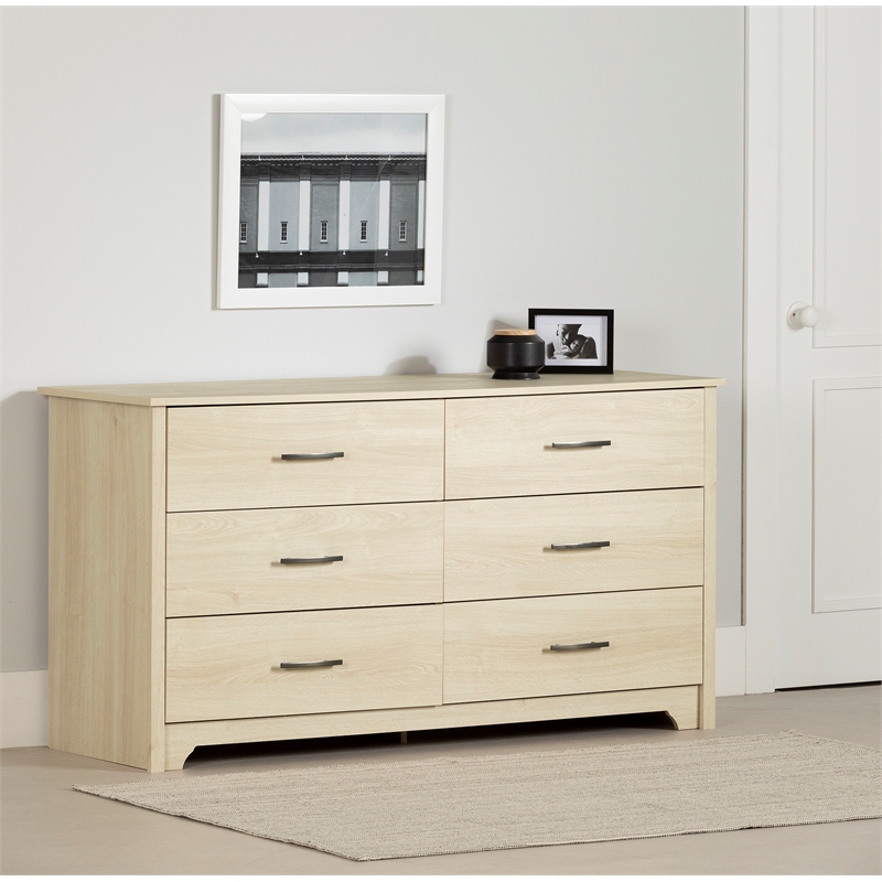 Pemberly Row Engineered Wood Contemporary 6-Drawer Dresser Bleached Oak
