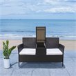 Pemberly Row Polyester Fabric/Foam Patio Loveseat in Black/White Cushion