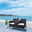 Pemberly Row Polyester Fabric/Foam Patio Loveseat in Black/White Cushion