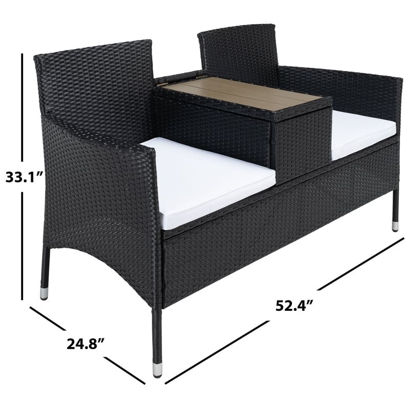 Pemberly Row Polyester Fabric/Foam Patio Loveseat in Black/White Cushion
