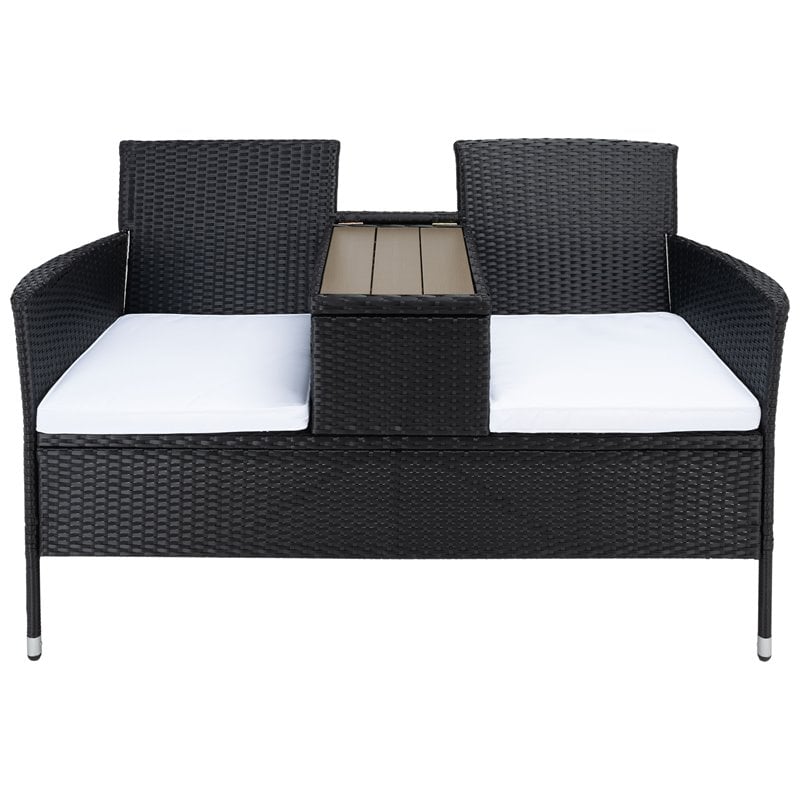 Pemberly Row Polyester Fabric/Foam Patio Loveseat in Black/White Cushion